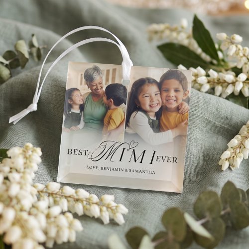 Best Mimi Ever Personalized 2 Photo Collage Gift Glass Ornament