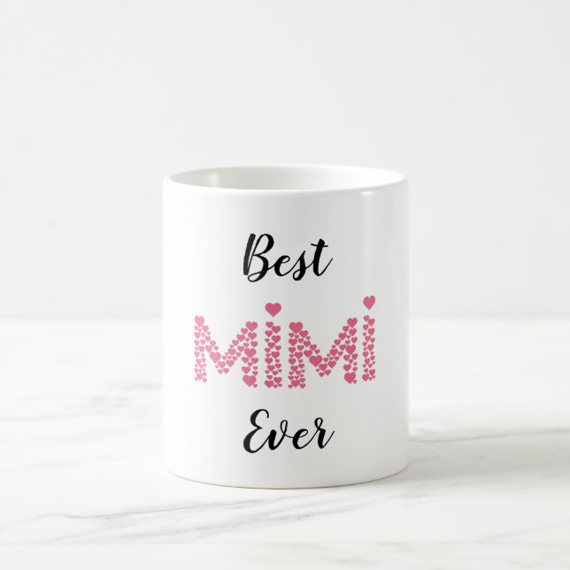Best Mimi Ever Pink Hearts Cute Personalized Coffee Mug (Center)