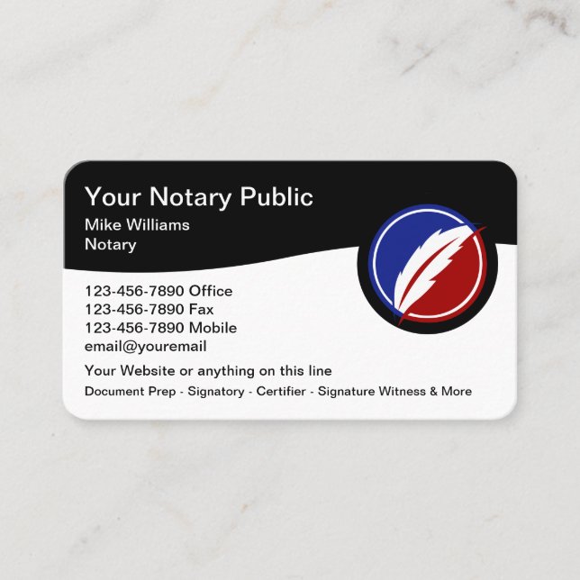 Best Modern Notary Public Business Cards (Front)