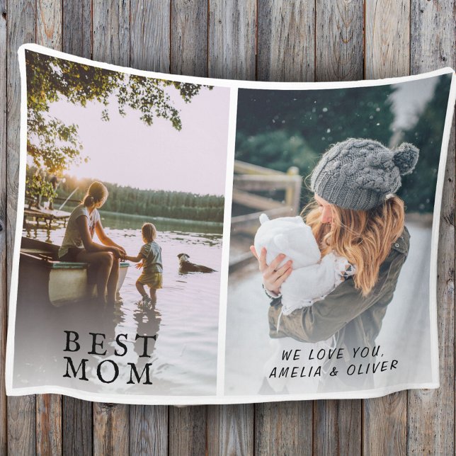 Best Mom 2 Custom Photo Collage Mother Fleece Blanket (Creator Uploaded)
