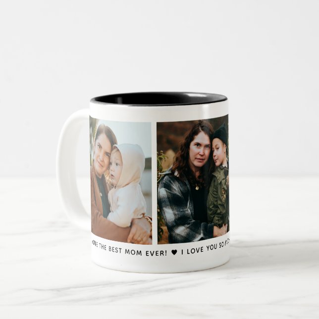 Best Mom 3-Photo Collage & Custom Message Modern Two-Tone Coffee Mug (Front Left)