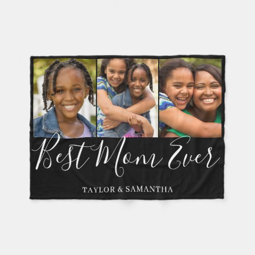 Best Mom 3 Photo Collage Fleece Blanket