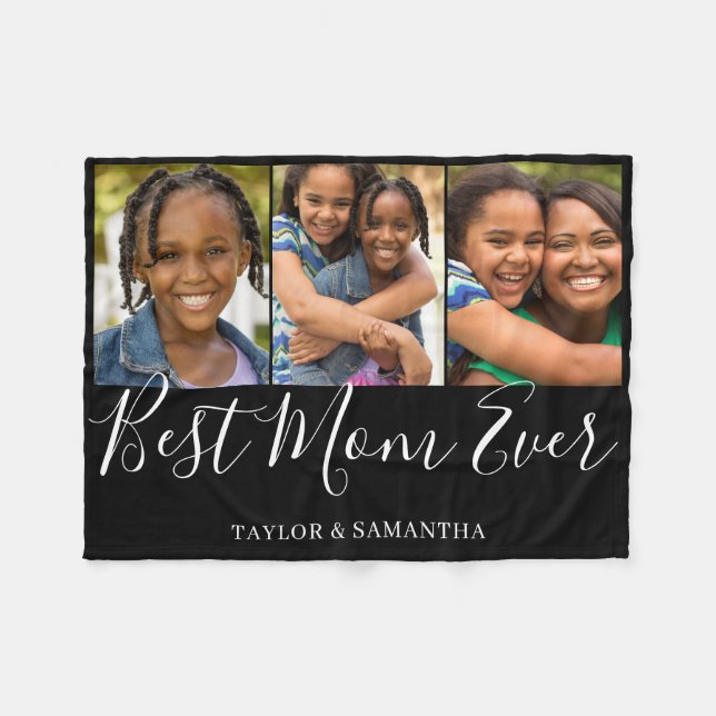 Best Mom 3 Photo Collage Fleece Blanket (Front (Horizontal))