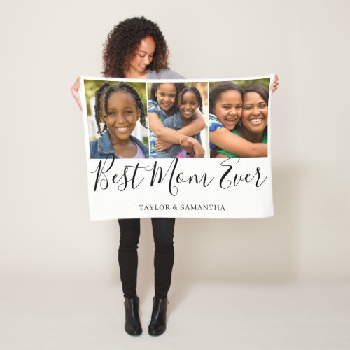 Best Mom 3 Photo Fleece Blanket