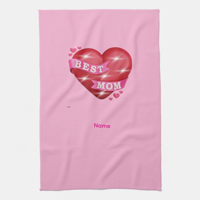 Best Mom 3D Glossy Red Heart Mother's Day Gif Kitchen Towel (Vertical)