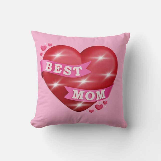 Best Mom 3D Glossy Red Heart Mother's Day Gif Throw Pillow (Front)