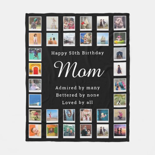 Best Mom 50th Birthday Photo Collage Black Fleece Blanket
