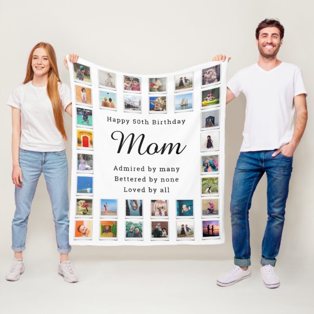 Best Mom 50th Birthday Photo Collage White Fleece Blanket (In Situ)