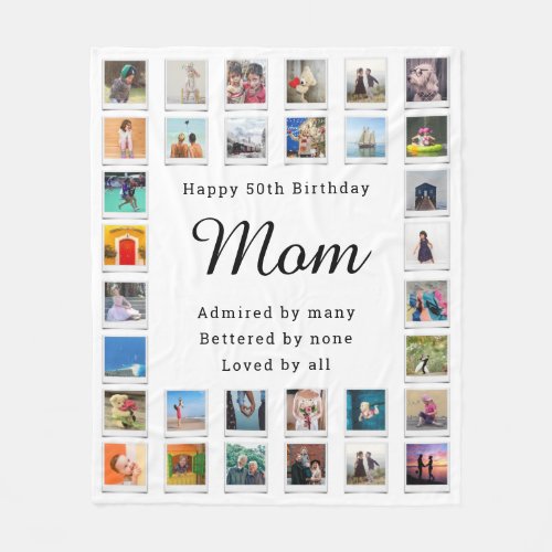 Best Mom 50th Birthday Photo Collage White Fleece Blanket
