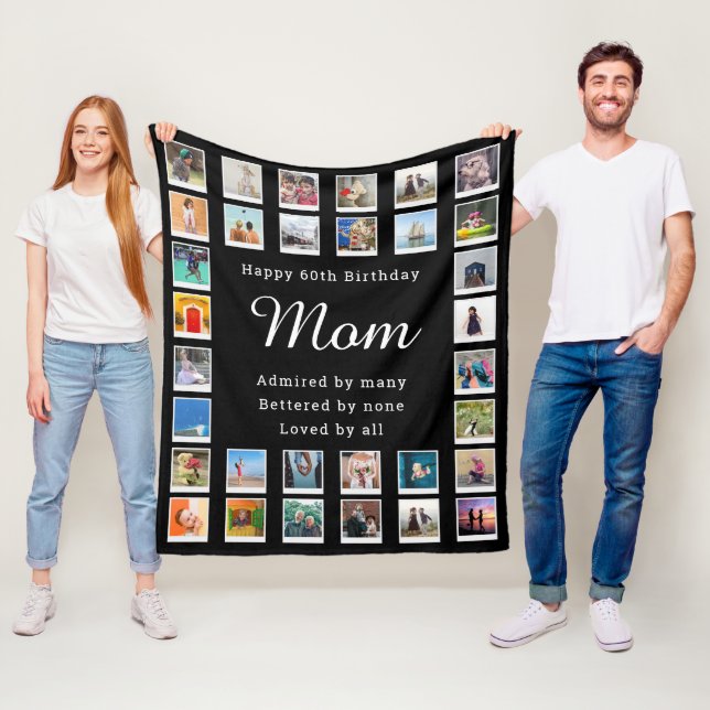Best Mom 60th Birthday Photo Collage Black Fleece Blanket (In Situ)