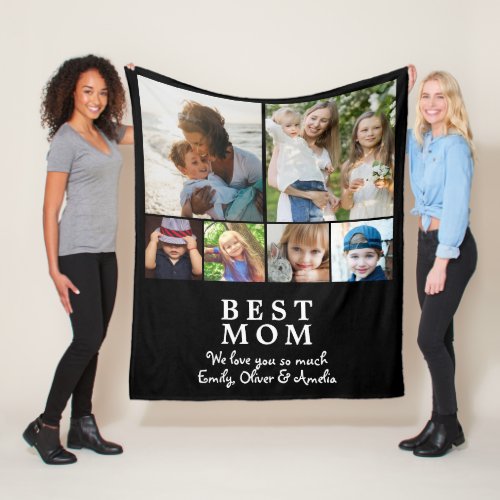 Best Mom 6 Photo Collage Keepsake  Fleece Blanket - Best Mom 6 Photo Collage Keepsake Fleece Blanket. Add your photos and your names. Create your own personal gift for a mother on Mother`s Day, birthday or Christmas.