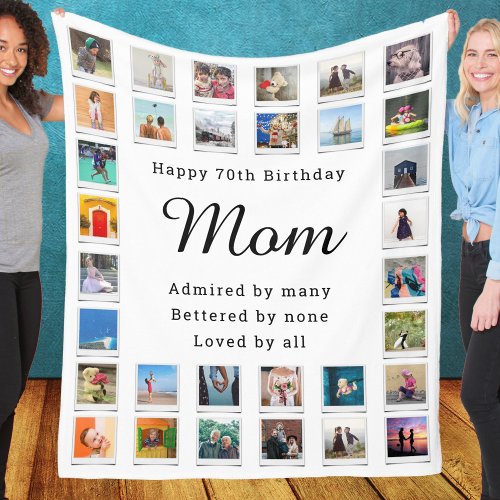 Best Mom 70th Birthday Photo Collage White Fleece Blanket