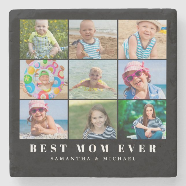 Best Mom 9 Photo Collage  Stone Coaster (Front)