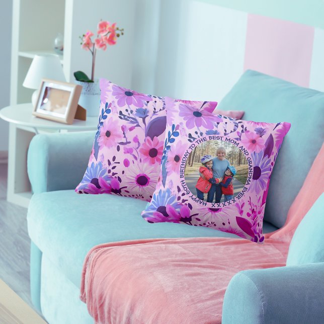 Best Mom And Grandma 60th Birthday Pink Floral  Throw Pillow (Creator Uploaded)