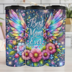 Best Mom: Angel Wings, Floral Tribute Thermal Tumbler