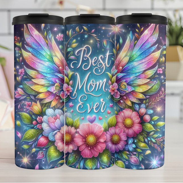 Best Mom: Angel Wings, Floral Tribute Thermal Tumbler (Creator Uploaded)