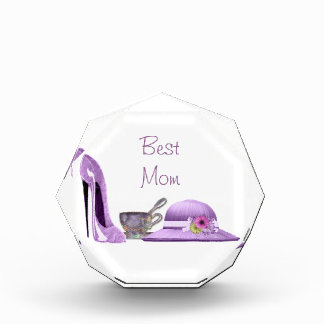 Best Mom Award, Lilac Stiletto, Hat and Teacup Art Acrylic Award