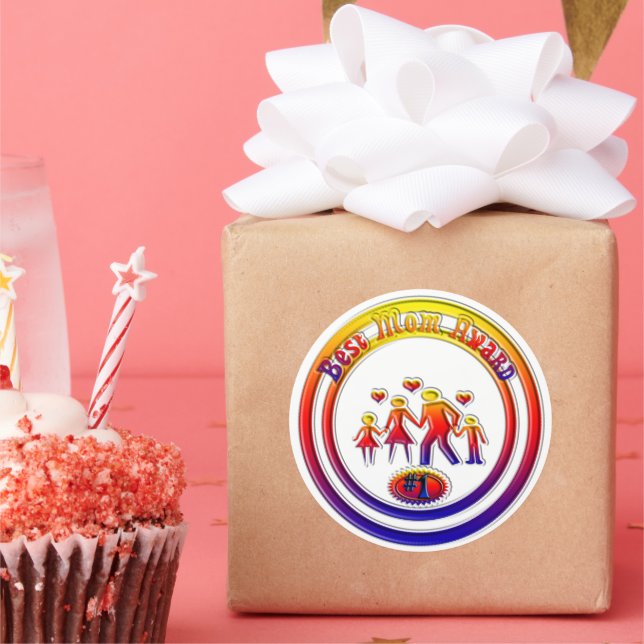 Best Mom Award Rainbow Family Classic Round Sticker (Party)