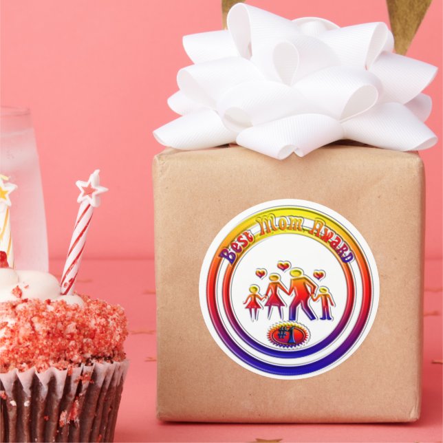 Best Mom Award Rainbow Family Classic Round Sticker (Party)