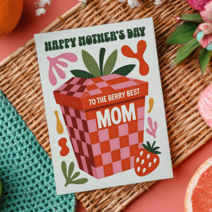 Best Mom Berry Pun Strawberry Retro Mother's Day Postcard