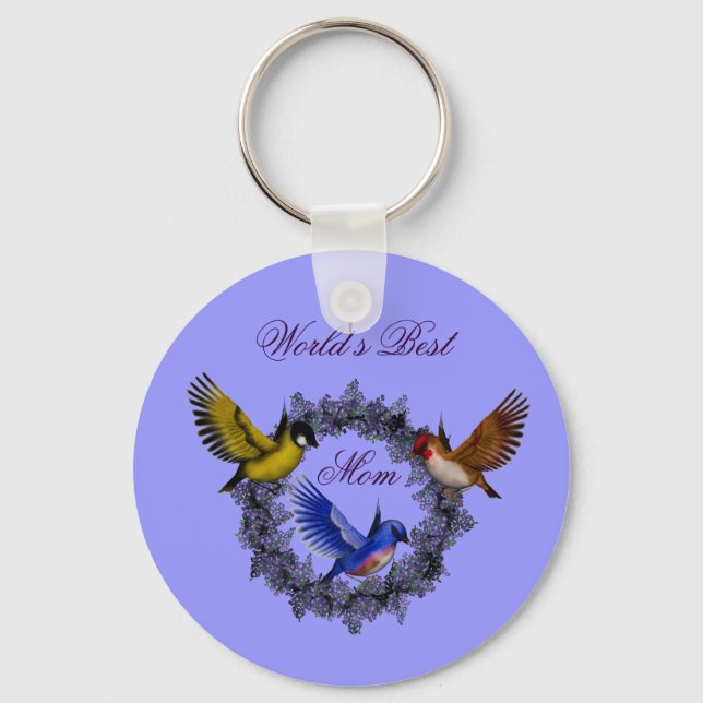 Best Mom Birds On Flower Wreath Keychain (Front)