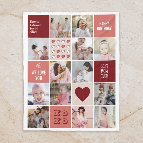 Best Mom Birthday Mothers Day Photo Collage Pink Fleece Blanket