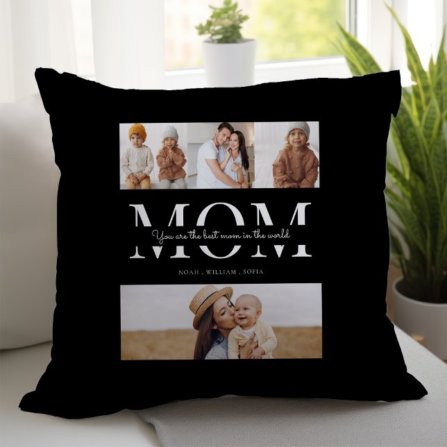 Best mom black and white 4 photo  throw pillow (Creator Uploaded)