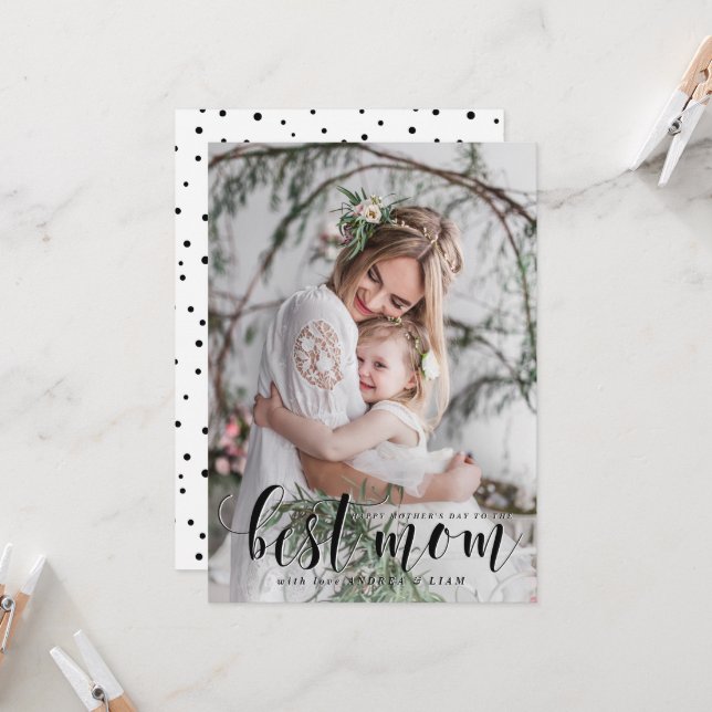 Best Mom | Black Modern Calligraphy Mother's Day Card (Front/Back In Situ)