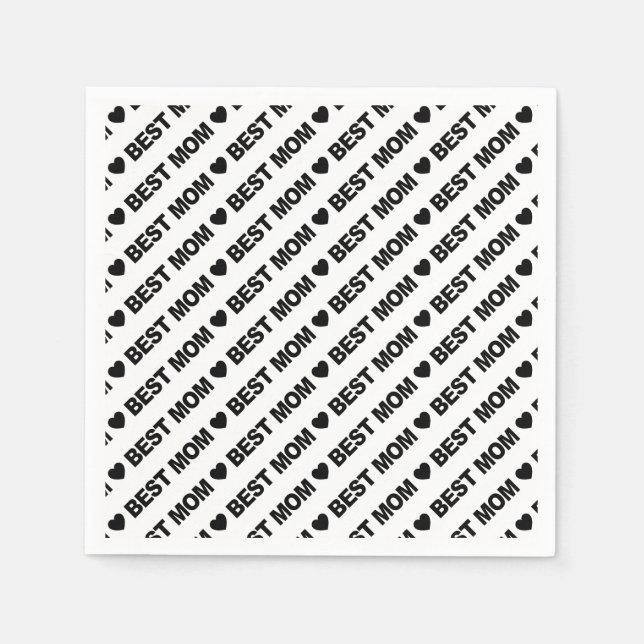 Best Mom Black on White Paper Napkin (Front)