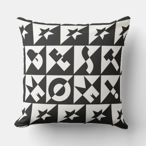 Best Mom Black with White Pattern and Stars Throw Pillow