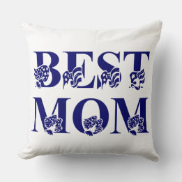 Best Mom Blue Flag with Blue and White Stripes Throw Pillow