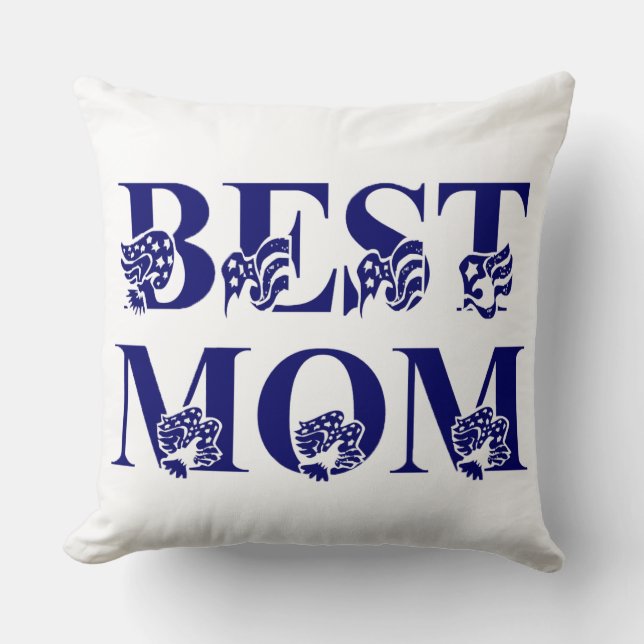 Best Mom Blue Flag with Blue and White Stripes Throw Pillow (Front)