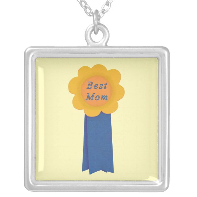 Best Mom Blue Ribbon Yellow Flower Reward Necklace (Front)