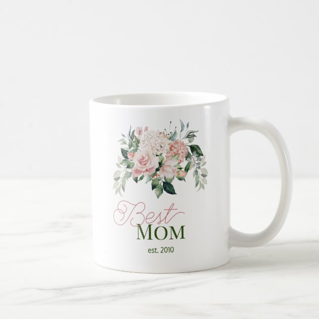 Best Mom Blush Pink Watercolor Floral Coffee Mug (Right)