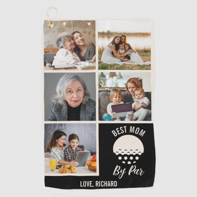 Best Mom By Par Custom 5 Photo Collage Golf Towel (Front)