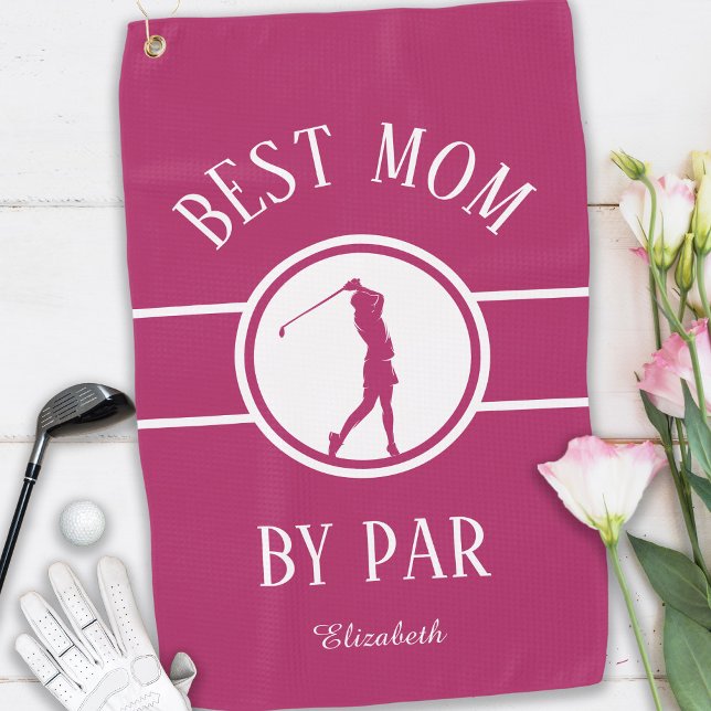 Best Mom By Par Elegant Pink Golfer  Golf Towel (Creator Uploaded)