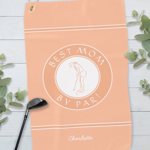Best Mom By Par Elegant Sports Golfer Female Peach Golf Towel