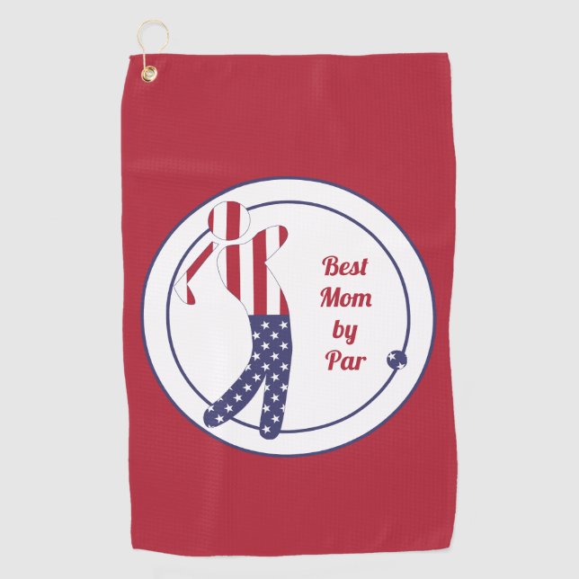 Best Mom by Par | Fun American Flag Golfer - Golf Towel (Front)