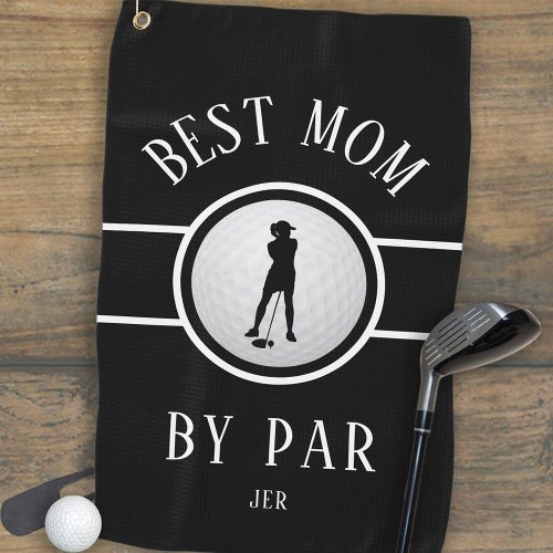 Best Mom By Par Golf Quote Monogram Black  White  Golf Towel