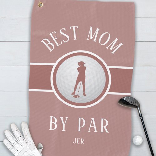 Best Mom By Par Golf Quote Monogram Pink Blush Golf Towel