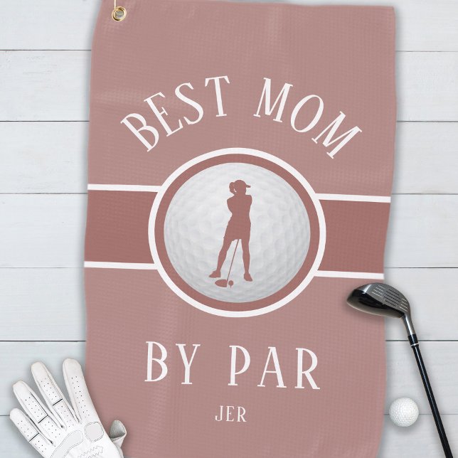 Best Mom By Par Golf Quote Monogram Pink Blush Golf Towel (Creator Uploaded)