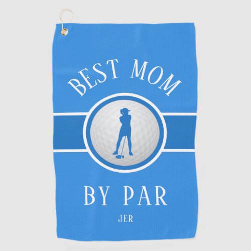 Best Mom By Par Golf Quote Monogram Trendy Blue Go Golf Towel