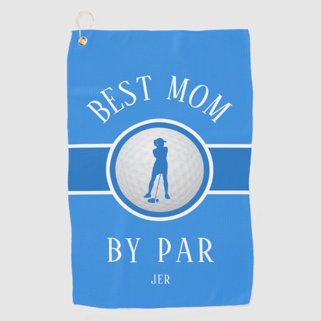 Best Mom By Par Golf Quote Monogram Trendy Blue Go Golf Towel (Front)