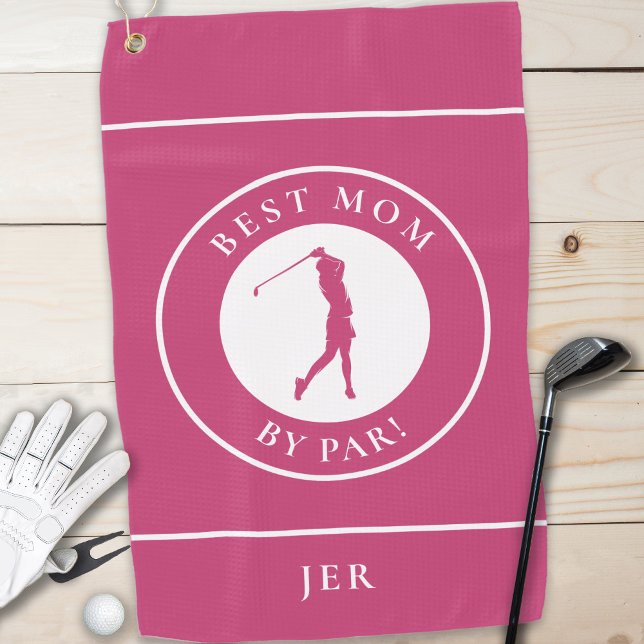 Best Mom By Par Golfer Monogrammed Sports Pink Golf Towel (Creator Uploaded)