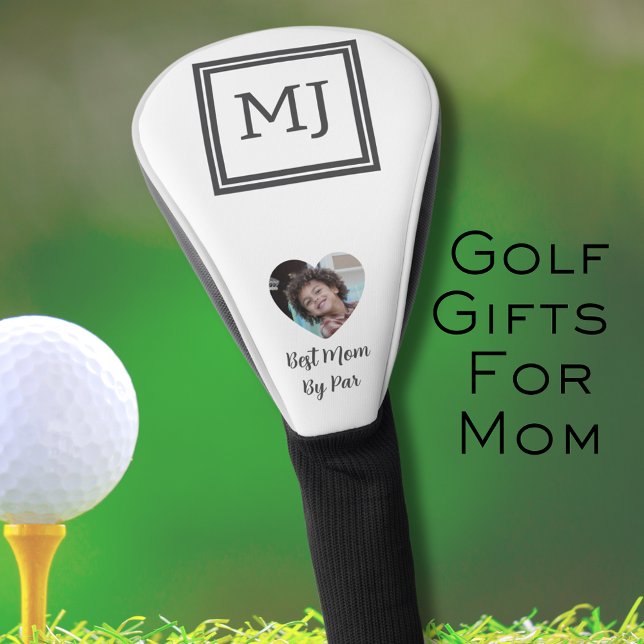 Best Mom By Par Monogram Black And White Photo Golf Head Cover (Monogram Initials Black and White Best Mom By Par Golf Head Cover)