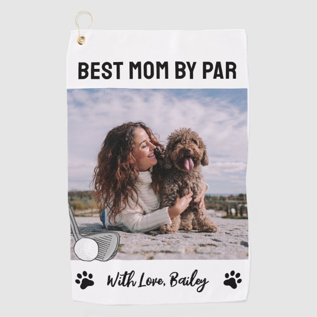 Best Mom By Par Paw Print Golf Towel (Front)