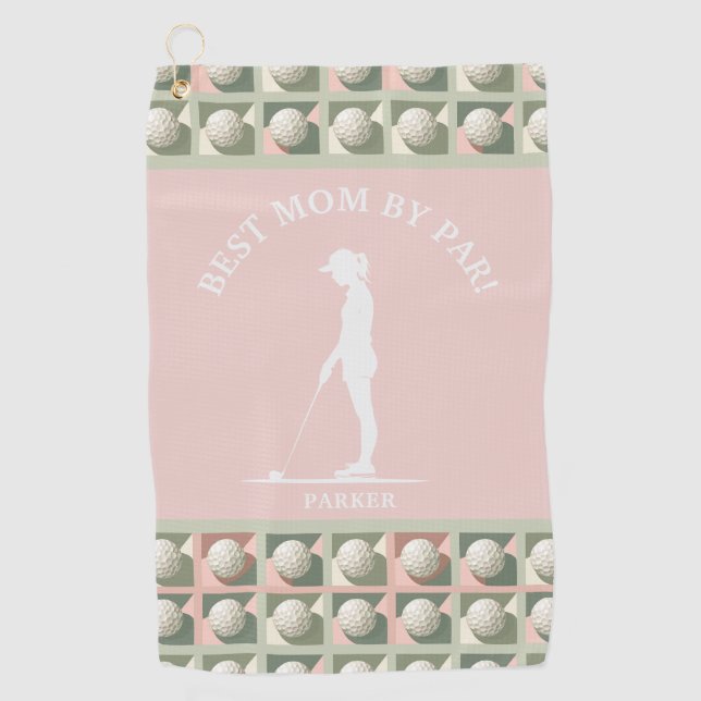 Best Mom By Par Pink Monogrammed  Golf Towel (Front)
