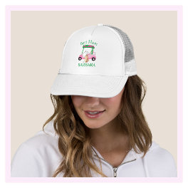 Best Mom Charming Pink Golf Cart Name Monogram Trucker Hat