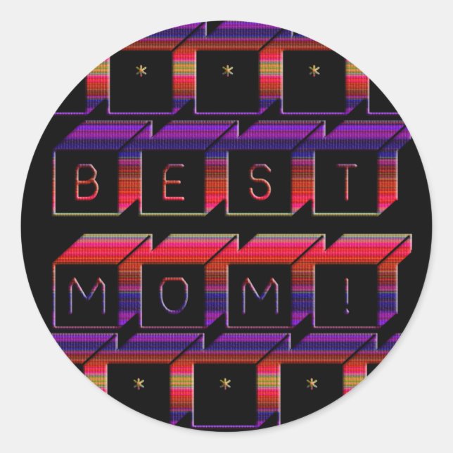 Best Mom Colored Blocks & Black Background Classic Round Sticker (Front)