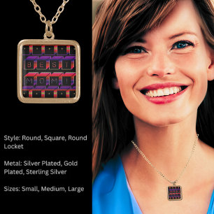 Best Mom Colored Blocks & Black Background Gold Plated Necklace